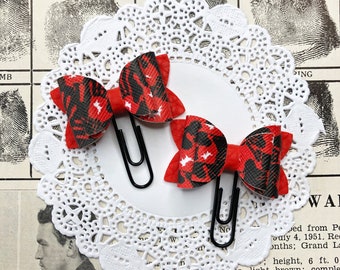 Two Faux Leather True Crime Bow Paper Clips-Bloody Handprints