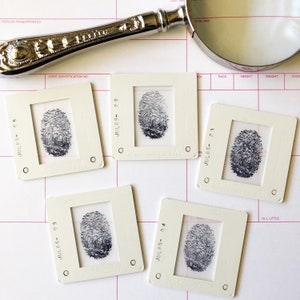Stamped Fingerprint on Vellum in Vintage Slides for Junk Journaling, True Crime Ephemera Paper Crafting, Scrapbooking, True Crime Gift