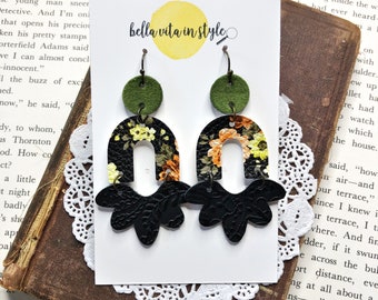 Faux Leather Earrings, Dangle Earrings, Geometric Shapes, Fall Colors, Fall Earrings, Pattern Mixing, Boho Jewelry, Boho Earrings, Velvet