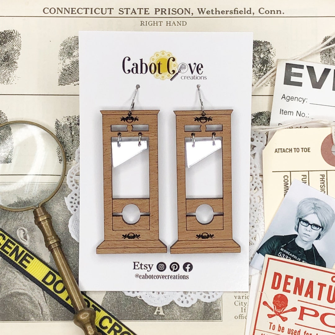 Guillotine Wood & Acrylic Earringslarge Size/ True Crime Earrings