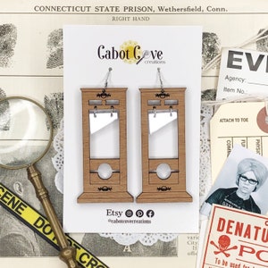 Guillotine Wood & Acrylic Earrings-Large Size/ True Crime Earrings / True Crime Jewelry / Halloween Earrings / True Crime Gift
