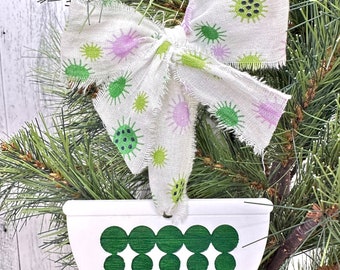 Dots Pyrex Bowl-Green Christmas Ornament with Vintage Fabric Bow Hanger / Pyrex Gift / Unique Christmas Ornament / Christmas Gift