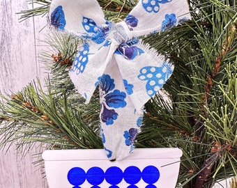 Dots Pyrex Bowl-Blue Christmas Ornament with Vintage Fabric Bow Hanger / Pyrex Gift / Unique Christmas Ornament / Christmas Gift