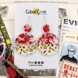 Blood Spatter Half Circle & Crime Scene Half Circle Acrylic Earrings, CSI Earrings, True Crime Earrings Jewelry, True Crime Junkie