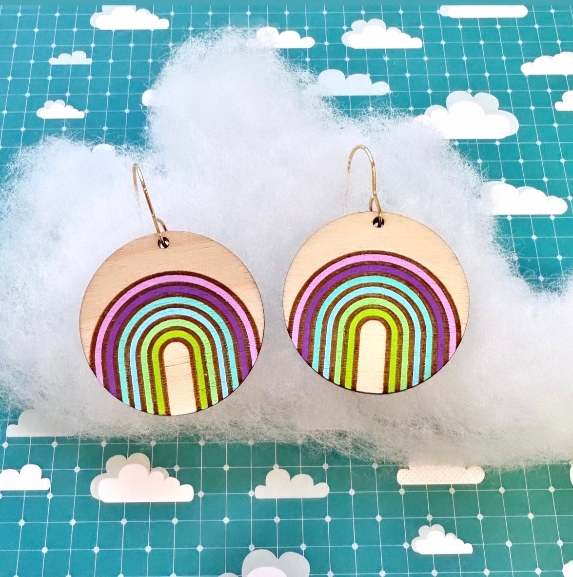 Rainbow Cedar Needles Round Earrings