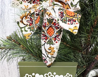 Spring Blossom Pyrex Bowl Christmas Ornament with Vintage Fabric Bow Hanger / Pyrex Gift / Unique Christmas Ornament / Christmas Gift