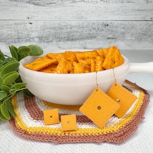 Cheese Cracker Snack Acrylic Dangle or Stud Earrings / Food Earrings / Nostalgic Earrings / Fun Jewelry / Gift for Foodie /