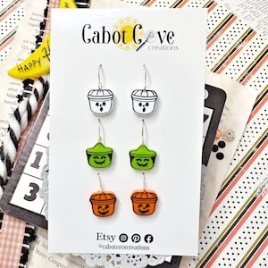Halloween Bucket Small Trio Set Earrings / Witch, Ghost, Pumpkin Buckets / Halloween Earrings / 80s Earrings / Lightweight/ 80s Nostalgia