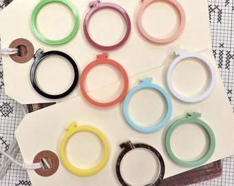 Acrylic Embroidery Hoop Shapes, Pack of 10-Pink, White, Orange, Raspberry, Yellow, Lime Green, Sky Blue, Wood Grain, Mint Green, Black