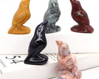 Natural Obsidian Crow Figurine Hand Carved Miniature Stone Animal Figure Bird Statue Mineral Yooperlite Carving Home Decor Personalized Gift