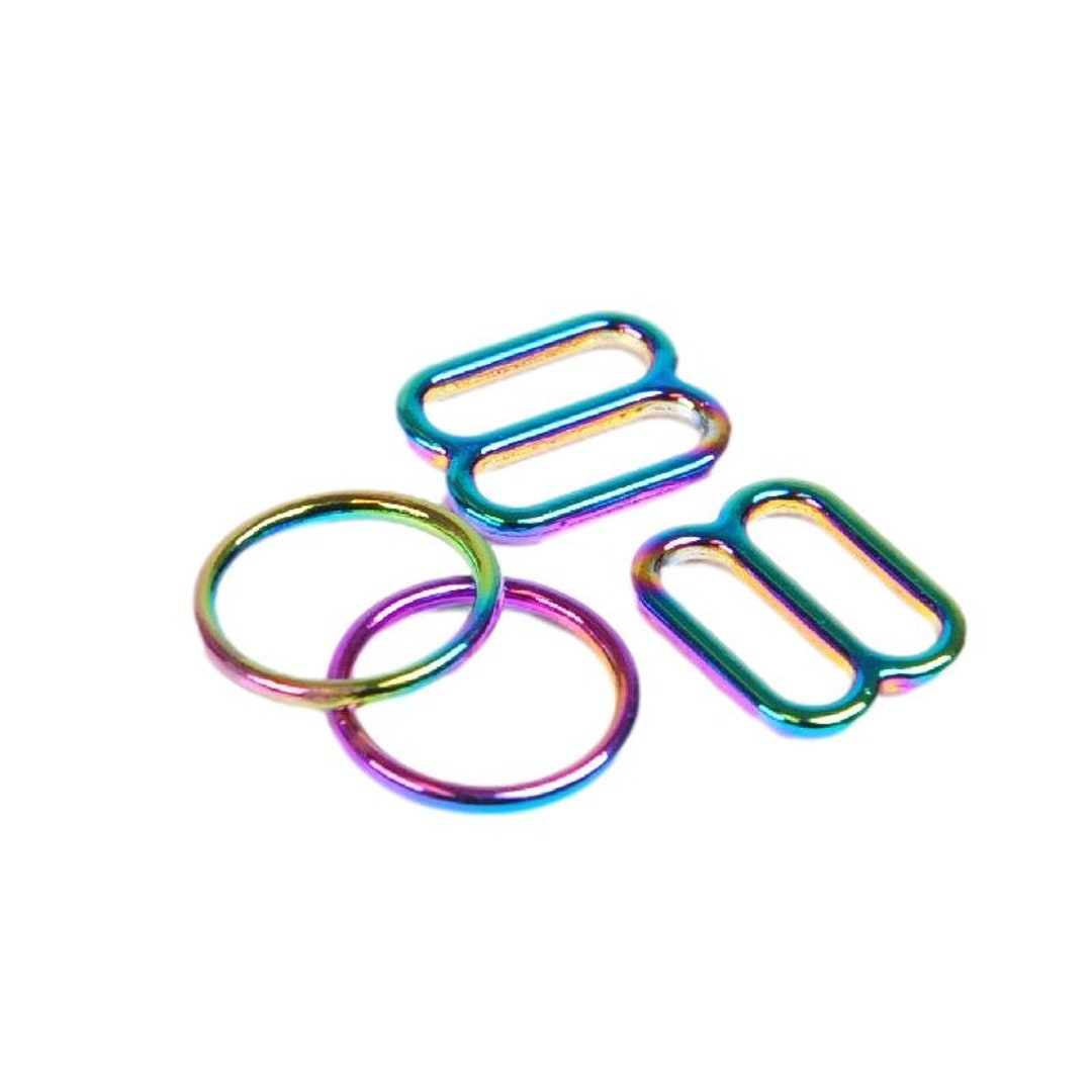 3/8 Rainbow Nickel Free Metal Bra Making Strap Ring and Slide 1