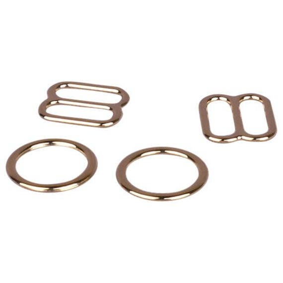 3/8 Gold Nickel Free Metal Bra Making Strap Ring and Slide 1 Set