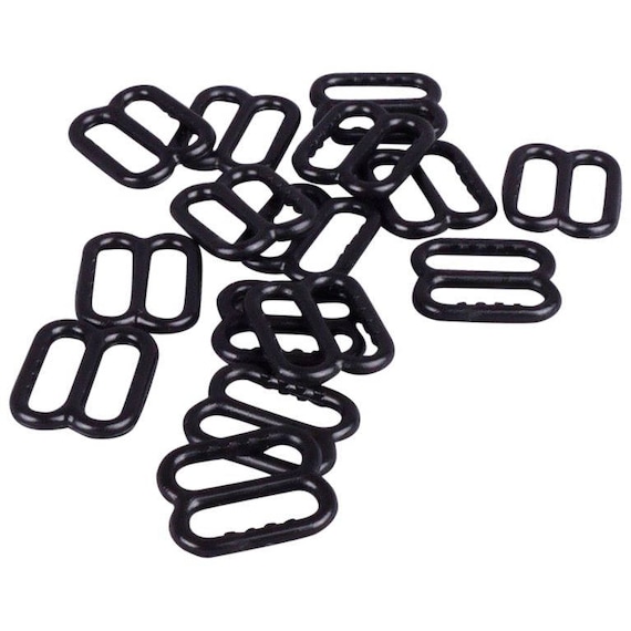 Porcelynne Black Plastic Bra//Headband Replacement Strap Slides with Gripping Teeth 100 Pairs 1//2 or 13mm Opening