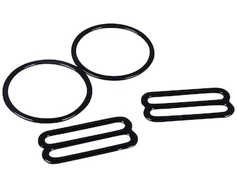 1" - 1 Set Black Nylon Coated Metal Rings & Sliders - DIY Bra Maker Supply Lingerie