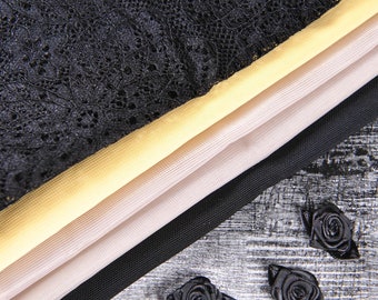 Gold and Black Bra Making Fabric and Starburst 9.5" Lace Kit