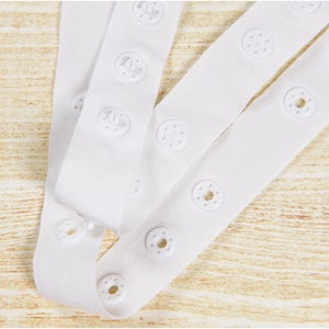White Cotton Snap Tape - Continuous - 3 Studs 18mmx18mm - DIY Bra Supplies, Adjusters