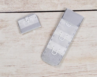 Grey Replacement Bra Hook & Eye Closure with White Hardware - 1 Row - 3/4" Height