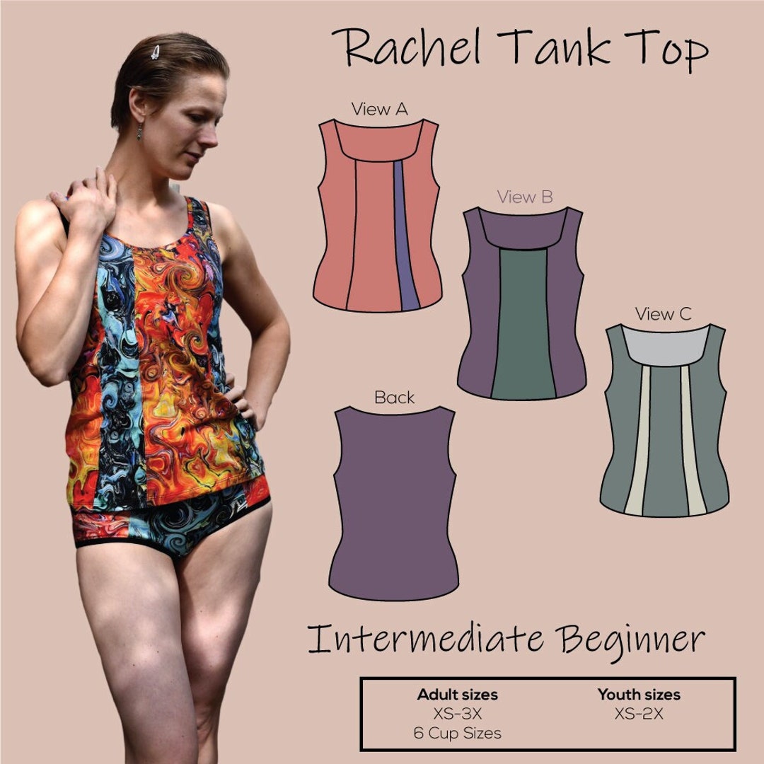 Rachel Tank Top Pattern Download XS-3X 5 Bust Sizes Each 30 Sizes Total ...