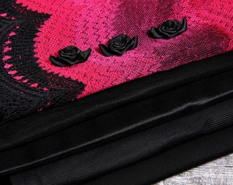 Pink and Black Bra Making Fabric and 8.5" Lace Kit