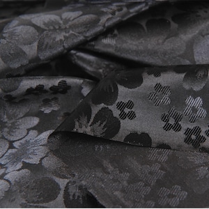 Black Flower Satin Crepe de Chine Fabric - 58&quot; Wide - 1 Yard - Vintage, Non Stretch, Crafts, DIY