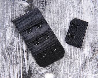 Black Bra Making Replacement Hook and Eye Tape Closure - 2 Rows - 1" Wide - Lingerie Design, DIY Bra Supplies (HE132B2)