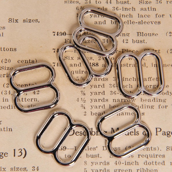 1/2" - Premium Wide Opening Silver Metal Slides - 20 Pieces - DIY Bra Supplies, Adjusters, Swim