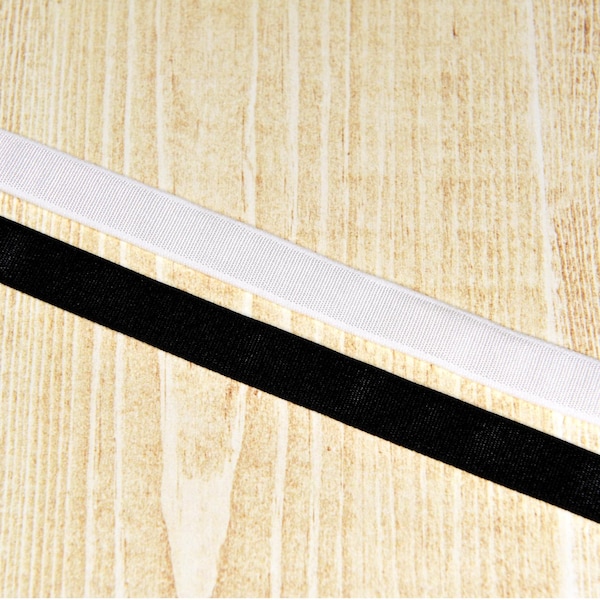 Shiny Strap Elastic 1/2" or 12mm with a Brushed Back for Comfort - 5 Yards - Choose from Black or White