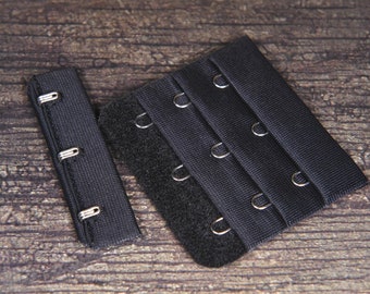 Black Bra Making Replacement Hook and Eye Tape Closures - 3 Rows - 2 1/4" Wide - Lingerie Design, DIY Bra Supplies (HE133)