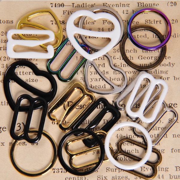 1/2" Rings, Slides or Hooks - Pick color and style - 20 Pieces Each Package - DIY Bra Maker Strap Hardware Supply