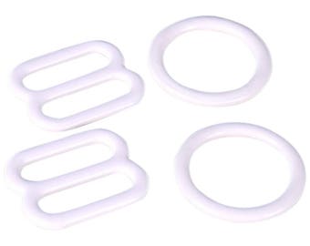 1/2" - 1 Set White Nylon Coated Metal Rings & Sliders - DIY Lingerie Maker Bra Supply