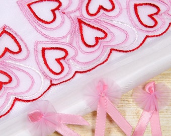 Pink and White Heart Lace Bra Making Fabric and 10" Lace Kit