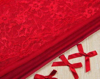 Red Bra Making Fabric and All Over Lace Kit