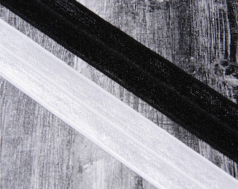 Fold Over Elastic 3/4" or 20mm Wide - Choose Black or White - DIY Bra Making, Lingerie, Hair Craft, Headbands, Knicker Supplies - 5 Yards