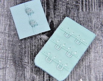 Mint Green Bra Making Replacement Hook and Eye Tape Closures - 2 Rows - 1 1/8" Wide - Lingerie Design, DIY Bra Supplies (HE132G)