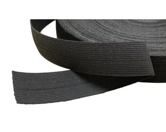 1 1/4" Wide Black Plain Fold Over Elastic - 2 Yards - Bra Making Lingerie DIY