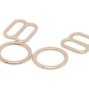 3/8&quot; - Rose Gold Alloy Metal Slide & Ring Set - 1 Set - High Quality Lingerie Supplies Bra Maker