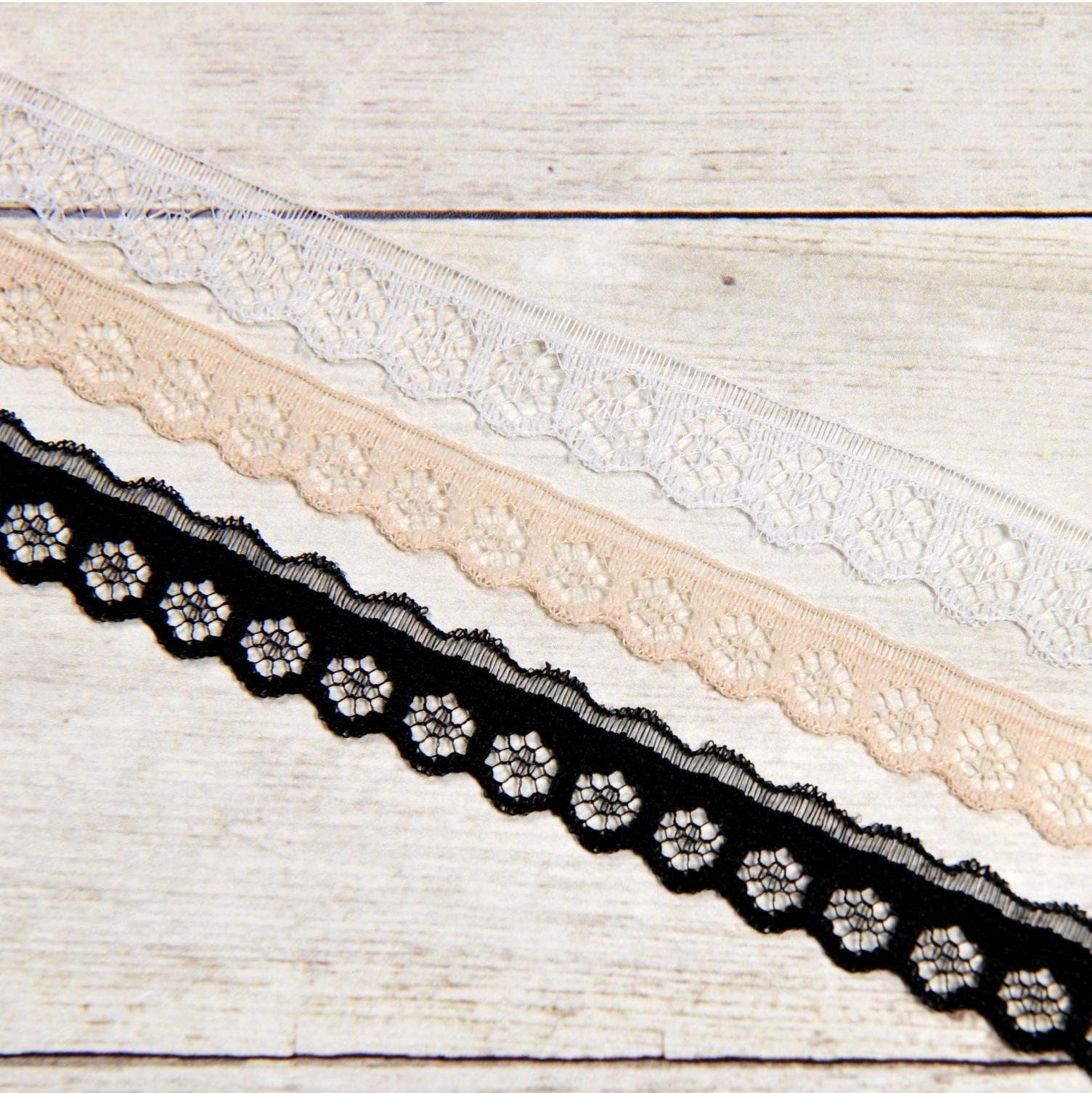 Stabilized Black Lace with Beige Satin Fabric - 58 Wide- 1 Yard