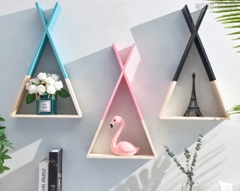 Triangle Wall Shelf Modern Kids Wooden Shelf Home Colourful shelf Kids Room Modern Decor Home Shelf Childs Room DIY Furniture Self