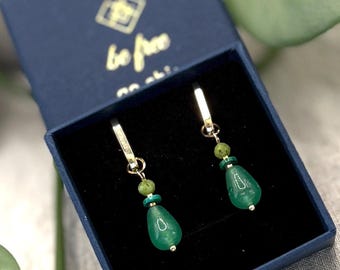 2-in-1 Jade Earrings – 18K Gold Plated Sterling Silver, Detachable Natural Stone Charms