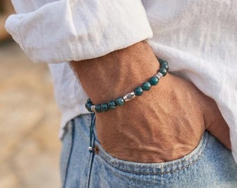 Blue Apatite Boho Bracelet, Natural Stone, Adjustable Cord