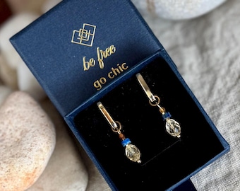 Unique 2-in-1 Hoops with Citrine & Lapis Lazuli  | 18K Gold Plated Silver Silver Earrings