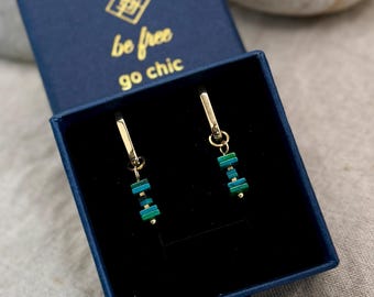 2-in-1 Earrings – Ag925, 18K Gold Plated,  Chrysocolla, Hematite Natural Stone Charms