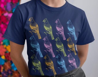 Birds T-shirt Titmouse Pattern Tshirt Gift for Bird Lovers Ornithology Bird Watcher Nature Shirt Cute Bird