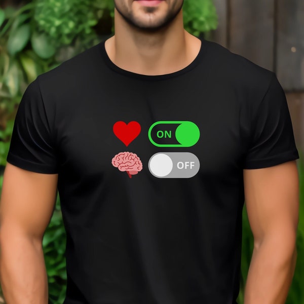 T-shirt coeur sur cerveau OFF, tee-shirt coeur sur cerveau, faites confiance en votre coeur, chemise pleine conscience drôle, t-shirt graphique spirituel, chemise minimaliste