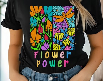 T-shirt Flower Power Boho Wildflowers Camicia floreale botanica Regalo hippie per lei