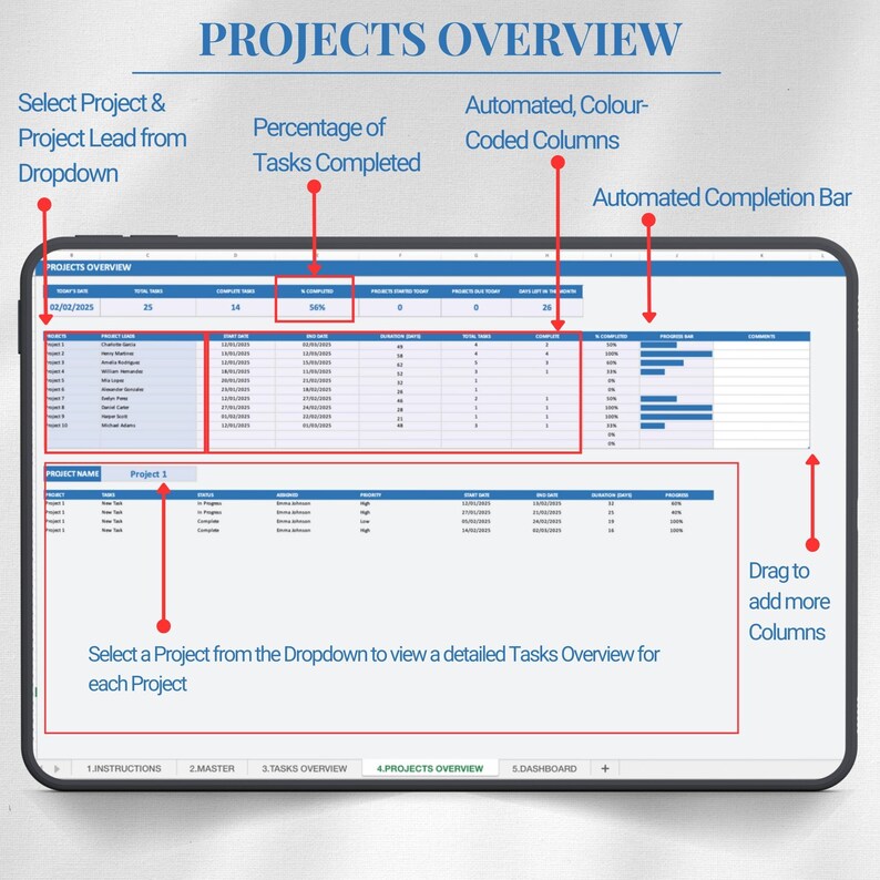 Project Task Excel Workbook Project Management Template: Excel Gantt Chart & Task Tracker (digital ...