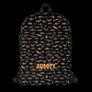 Bat Print Spooky Backpack School Bag Laptop Sleeve Halloween Creepy Spooky Custom Name Embroidery image 2
