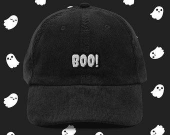 Boo! Embroidered Corduroy Dad Hat Halloween Horror Cap Ghost Spooky Creepy