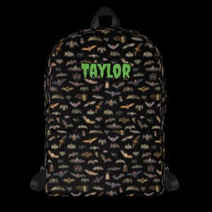 Bat Print Spooky Backpack School Bag Laptop Sleeve Halloween Creepy Spooky Custom Name Embroidery image 3