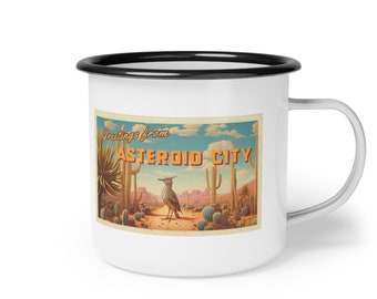 Greetings From Asteroid City Wes Anderson Enamel Camping Mug Coffee Cup